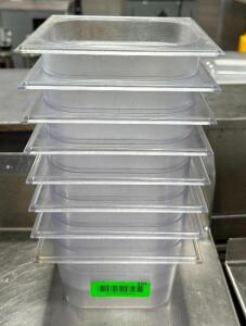 (8) 1/6 SIZE PLASTIC INSERTS WITH LIDS