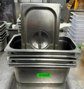 (6) 1/3 SIZE STAINLESS INSERTS WITH LIDS