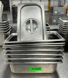 (6) 1/3 SIZE STAINLESS INSERTS WITH LIDS