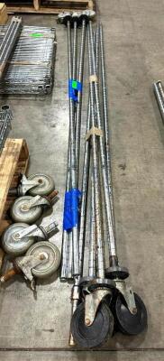 (6) 86" SHELVING POLES WITH CASTERS & (4) POLE CASTERS