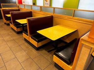 DESCRIPTION (3) SECTIONS OF 46" BOOTH SEATING. INCLUDES (3) TABLES, (2) END CAP BOOTHS, (2) DOUBLES BOOTHS, AND PARTITION DIVIDER. ADDITIONAL INFORMAT