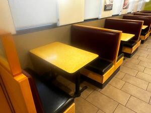 DESCRIPTION (7) SECTIONS OF 46" BOOTH SEATING. INCLUDES (6) TABLES, (4) END CAP BOOTHS, (4) DOUBLES BOOTHS, AND (1) CORNER TABLE. ADDITIONAL INFORMATI