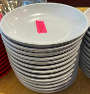 DESCRIPTION (12) 9" PLASTIC PLATES ( WHITE ) THIS LOT IT: SOLD BY THE PIECE SIZE 9" LOCATION FRONT QTY 12