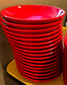 DESCRIPTION (16) 9" PLASTIC PLATES ( RED) THIS LOT IT: SOLD BY THE PIECE SIZE 9" LOCATION FRONT QTY 16