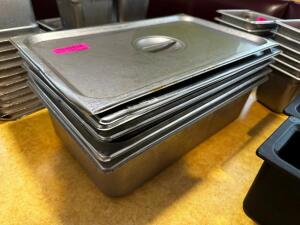 DESCRIPTION (3) FULL SIZE STAINLESS INSERT W/ LIDS THIS LOT IT: SOLD BY THE PIECE SIZE 4" DEEP LOCATION FRONT QTY 3