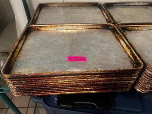 DESCRIPTION (24) HALF SIZE SHEET PANS THIS LOT IT: SOLD BY THE PIECE SIZE HALF SIZE KITCHEN LOCATION KITCHEN QTY 24