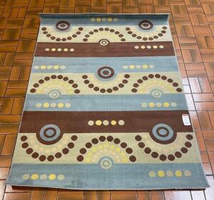 86" BLUE AND BROWN NATIVE DESIGN AREA RUG