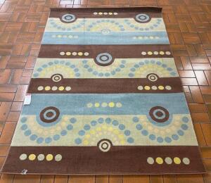 86" BLUE AND BROWN NATIVE DESIGN AREA RUG