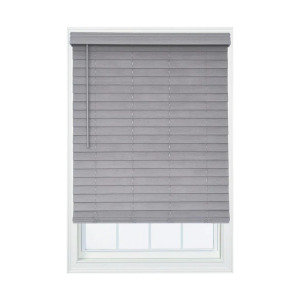 (2) GRAY CORDLESS ROOM DARKENING 2.5" FAUX WOOD BLINDS