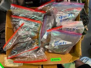 BOX OF ASSORTED NUT DRIVERS AND DRILL BIT EXTENSIONS