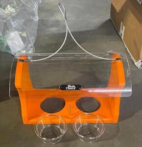 ORANGE BIRD FEEDER WITH 2 BOWLS