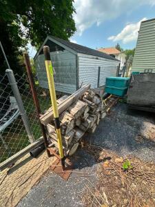 WOOD RACK WITH CONTENTS