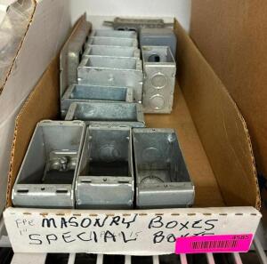 BOX OF ASSORTED SPECIAL MASONRY ELECTRICAL BOXES