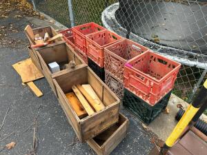 ASSORTED MILK CRATES AND WOODEN STORAGE BOXES