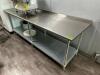 DESCRIPTION 8' X 30" STAINLESS TABLE W/ 2" BACK SPLASH ADDITIONAL INFORMATION CONTENTS ARE NOT INCLUDED. SIZE 8' X 30" LOCATION KITCHEN QTY 1