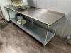 DESCRIPTION 8' X 30" STAINLESS TABLE W/ 2" BACK SPLASH ADDITIONAL INFORMATION CONTENTS ARE NOT INCLUDED. SIZE 8' X 30" LOCATION KITCHEN QTY 1 - 2