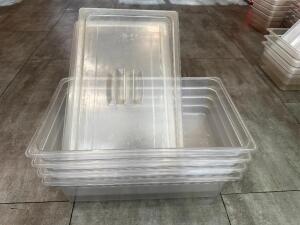 DESCRIPTION (4) FULL SIZE PLASTIC INSERTS W/ LIDS. THIS LOT IS: SOLD BY THE PIECE SIZE 4" DEEP LOCATION FRONT QTY 4