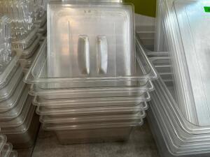 DESCRIPTION (6) 1/2 SIZE SIZE PLASTIC INSERTS W/ LIDS. THIS LOT IS: SOLD BY THE PIECE SIZE 4" DEEP LOCATION FRONT QTY 6