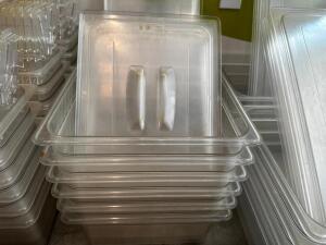 DESCRIPTION (6) 1/2 SIZE SIZE PLASTIC INSERTS W/ LIDS. THIS LOT IS: SOLD BY THE PIECE SIZE 4" DEEP LOCATION FRONT QTY 6