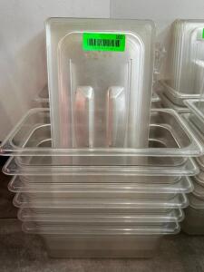 DESCRIPTION (6) 1/3 SIZE SIZE PLASTIC INSERTS W/ LIDS. THIS LOT IS: SOLD BY THE PIECE SIZE 6" DEEP LOCATION FRONT QTY 6