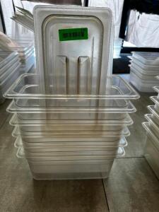 DESCRIPTION (6) 1/3 SIZE SIZE PLASTIC INSERTS W/ LIDS. THIS LOT IS: SOLD BY THE PIECE SIZE 6" DEEP LOCATION FRONT QTY 6