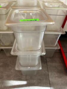 DESCRIPTION (9) 1/6 SIZE PLASTIC INSERTS W/ LIDS THIS LOT IS: SOLD BY THE PIECE SIZE 6" DEEP LOCATION FRONT QTY 9