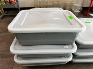 DESCRIPTION (4) GREY PLASTIC BUS TUBS W/ LIDS THIS LOT IS: SOLD BY THE PIECE LOCATION FRONT QTY 3