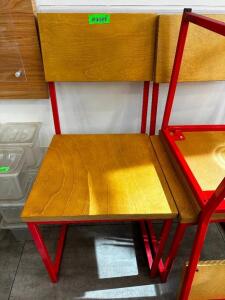 DESCRIPTION (3) METAL FRAMED SIDE CHAIRS W/ WOODEN SEATS. THIS LOT IS: SOLD BY THE PIECE LOCATION FRONT QTY 3