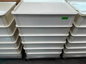 DESCRIPTION (6) CAMBRO STACKING DOUGH BOXES W/ (1) LID AND (1) DOLLY BRAND / MODEL: CAMBRO DB18266CW ADDITIONAL INFORMATION RETAIL FOR $40 PER CONTAIN