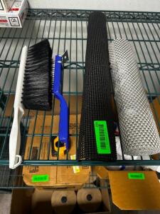 DESCRIPTION (2) PARTIAL ROLLS OF RUBBER SHELVING MATS AND (2) BRUSHES. THIS LOT IS: ONE MONEY LOCATION KITCHEN QTY 1