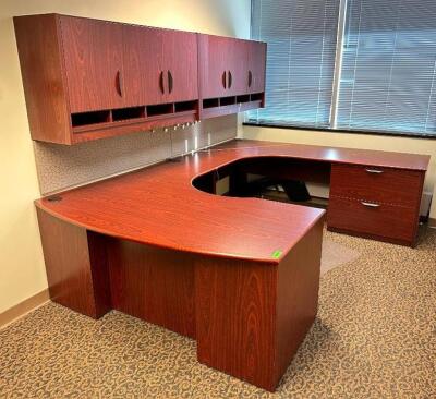 U-SHAPED DESK WITH WALL CABINETS