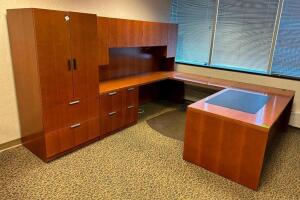 U-SHAPED DESK WITH HUTCH AND STORAGE CABINET