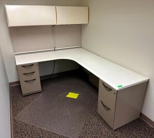 L-SHAPED DESK WITH LEFT SIDE RETURN AND WALL CABINETS