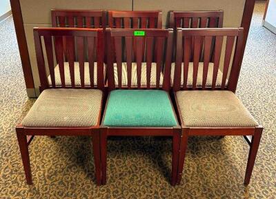 (6) WOODEN CHAIRS WITH FABRIC UPHOLSTERY