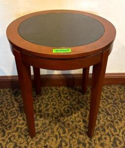 WOODEN SIDE TABLE WITH GRANITE CENTER