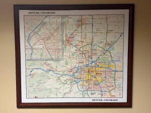 DENVER, COLORADO ROAD MAP FRAMED PRINT