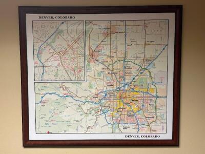 DENVER, COLORADO ROAD MAP FRAMED PRINT