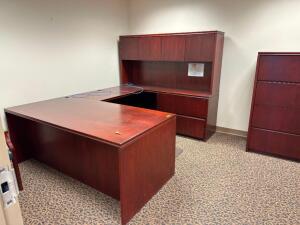 "U" SHAPED OFFICE DESK WITH FOUR DRAWER FILE CABINET