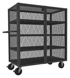 DESCRIPTION: (1) DUAL-LATCH WELDED MESH SECURITY CART WITH FIXED SHELVES BRAND/MODEL: DURHAM INFORMATION: GRAY, STEEL SIZE: HEIGHT: 56 ½” WIDTH: 26” L