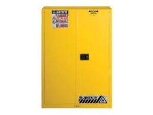 DESCRIPTION: (1) FLAMMABLE LIQUID STORAGE CABINET BRAND/MODEL: JUSTRITE INFORMATION: YELLOW, STEEL, 45 GALLON SIZE: 43"Wx18"Dx65"H RETAIL$: $1075.00 E