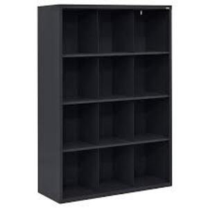 DESCRIPTION: (1) CUBBY SHELVING CABINET INFORMATION: BLACK, STEEL, 12 CUBBIES SIZE: 46" X 66" X 18" RETAIL$: $434.99 EA QTY: 1