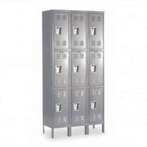 DESCRIPTION: (1) PREMIUM WARDROBE LOCKER BRAND/MODEL: HALLOWELL #4HB84 INFORMATION: LOUVERED, 3 TIERS, 3 UNITS WIDE, PADLOCK HASP, DARK GREY SIZE: 36"