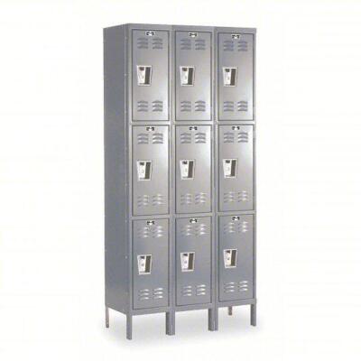 DESCRIPTION: (1) PREMIUM WARDROBE LOCKER BRAND/MODEL: HALLOWELL #4HB84 INFORMATION: LOUVERED, 3 TIERS, 3 UNITS WIDE, PADLOCK HASP, DARK GREY SIZE: 36"