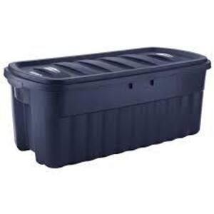 DESCRIPTION: (4) JUMBO STORAGE TOTEBRAND/MODEL: RUBBERMAID ROUGHNECKINFORMATION: DARK BLUESIZE: 50 GAL, 21.2" x 43" x 17.88"RETAIL$: $71.03 EAQTY: 4