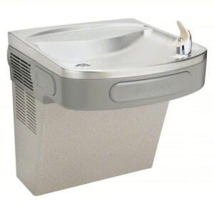 DESCRIPTION: (1) SINGLE DRINKING FOUNTAIN BRAND/MODEL: ELKAY #1PX54 INFORMATION: ON-WALL, REFRIGERATED, 19 7/8 IN HT, GRAY, NON-FILTERED RETAIL$: $861