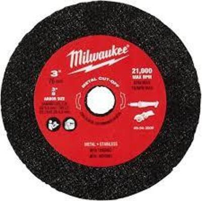 DESCRIPTION: (10) CUT OFF WHEEL BRAND/MODEL: MILWAUKEE #49-94-1485 SIZE: 14" X 1/8" X 1" RETAIL$: $100.00 TOTAL QTY: 10