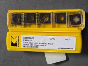 DESCRIPTION: (20) CARBIDE TURNING INSERTS BRAND/MODEL: KENNAMETAL SCMT431FP RETAIL$: $702.30 QTY: 20