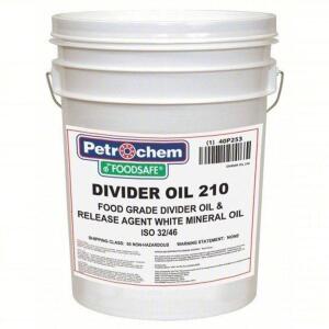 DESCRIPTION: (1) DIVIDER OIL BRAND/MODEL: PETROCHEM #40P253 INFORMATION: Oil: Divider Oil 210, H3 Food Grade, 5 gal, Pail, ISO Grade 32 SIZE: 5 GALLON