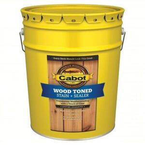 DESCRIPTION: (1) WOOD STAIN BRAND/MODEL: CABOT #2NTA8 SIZE: Wood Stain and Sealer, Exterior, Oil, 5 gal Container Size, Wood, Flat, Natura RETAIL$: $3