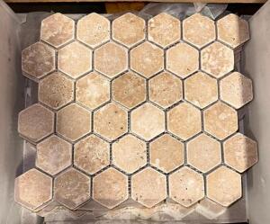 (537)- SQUARE FOOT OF HEX MESHED WALNUT TILE